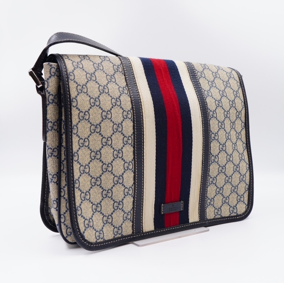AS66❤️ GUCCI GG Plus Monogram Vintage Web Flap Messenger Bag - Picture 5 of 15